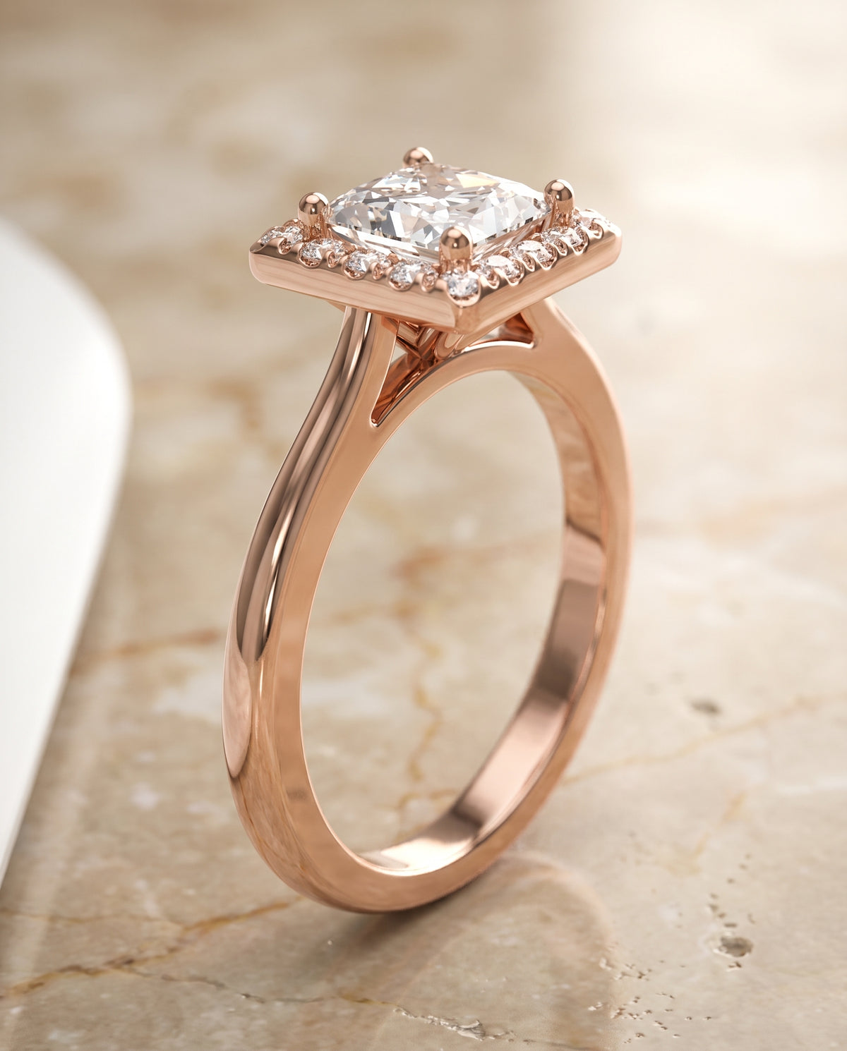 The Kate Classic French Pavé Halo Princess Cut Engagement Ring Setting in 14K Rose Gold