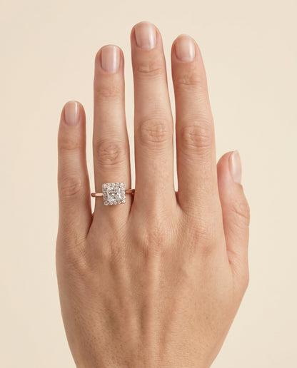 The Kate Classic French Pavé Halo Princess Cut Engagement Ring Setting in 14K Rose Gold