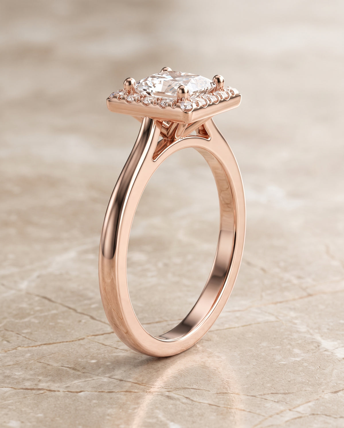 The Kate Classic French Pavé Halo Princess Cut Engagement Ring Setting in 14K Rose Gold