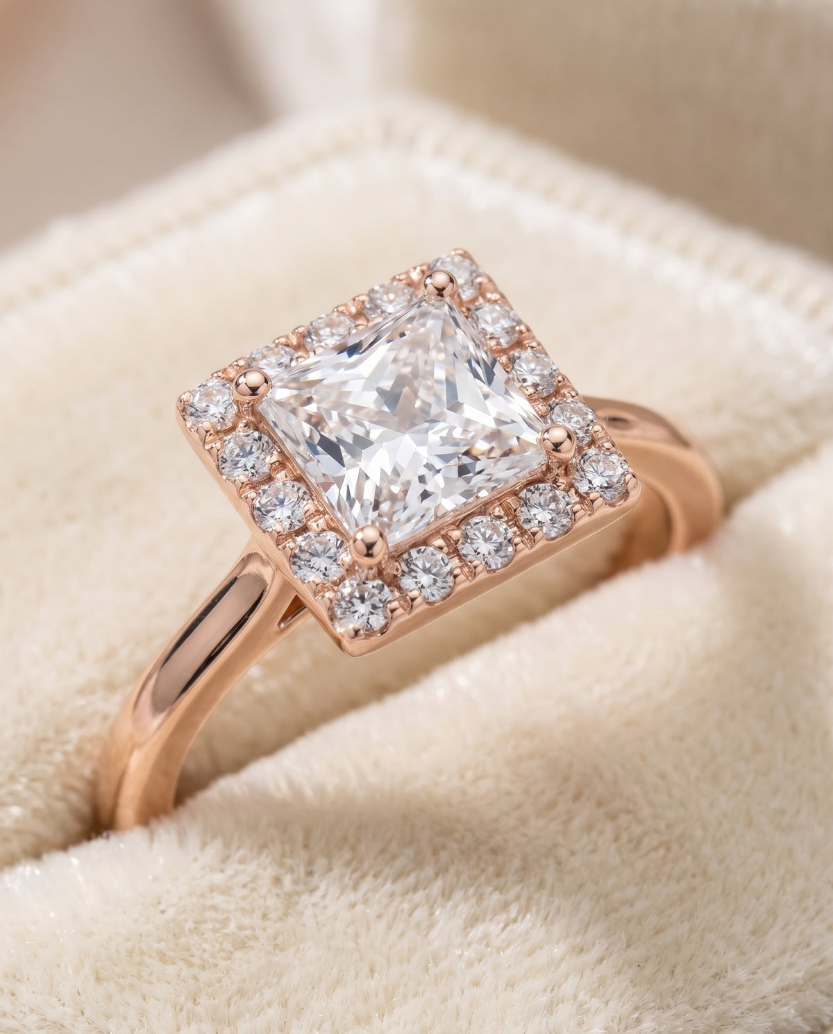 The Kate Classic French Pavé Halo Princess Cut Engagement Ring Setting in 14K Rose Gold