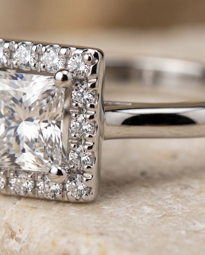The Kate Classic French Pavé Halo Princess Cut Engagement Ring Setting in Platinum