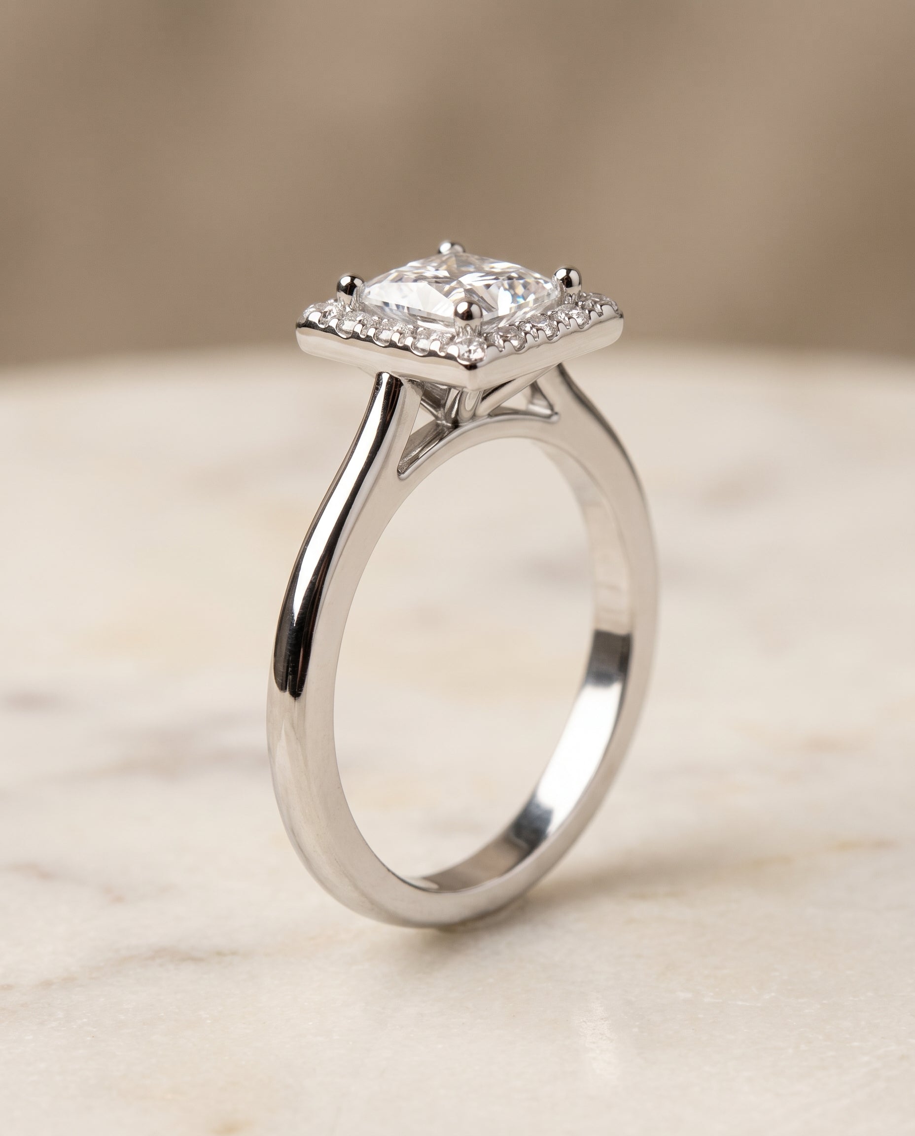 Classic French Pavé Halo styling on The Kate princess engagement ring setting | RockHer