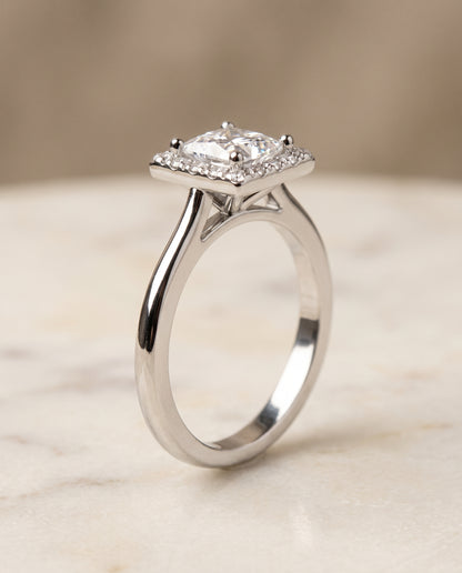The Kate Classic French Pavé Halo Princess Cut Engagement Ring Setting in Platinum
