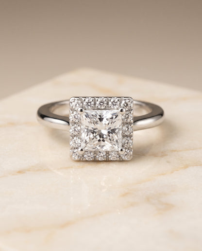 The Kate Classic French Pavé Halo Princess Cut Engagement Ring Setting in Platinum
