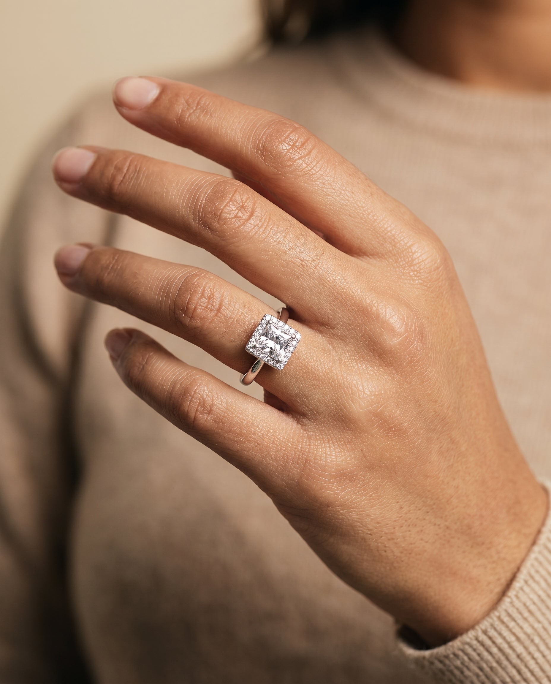 The Kate engagement ring setting in Platinum, classic french pavé halo design | RockHer