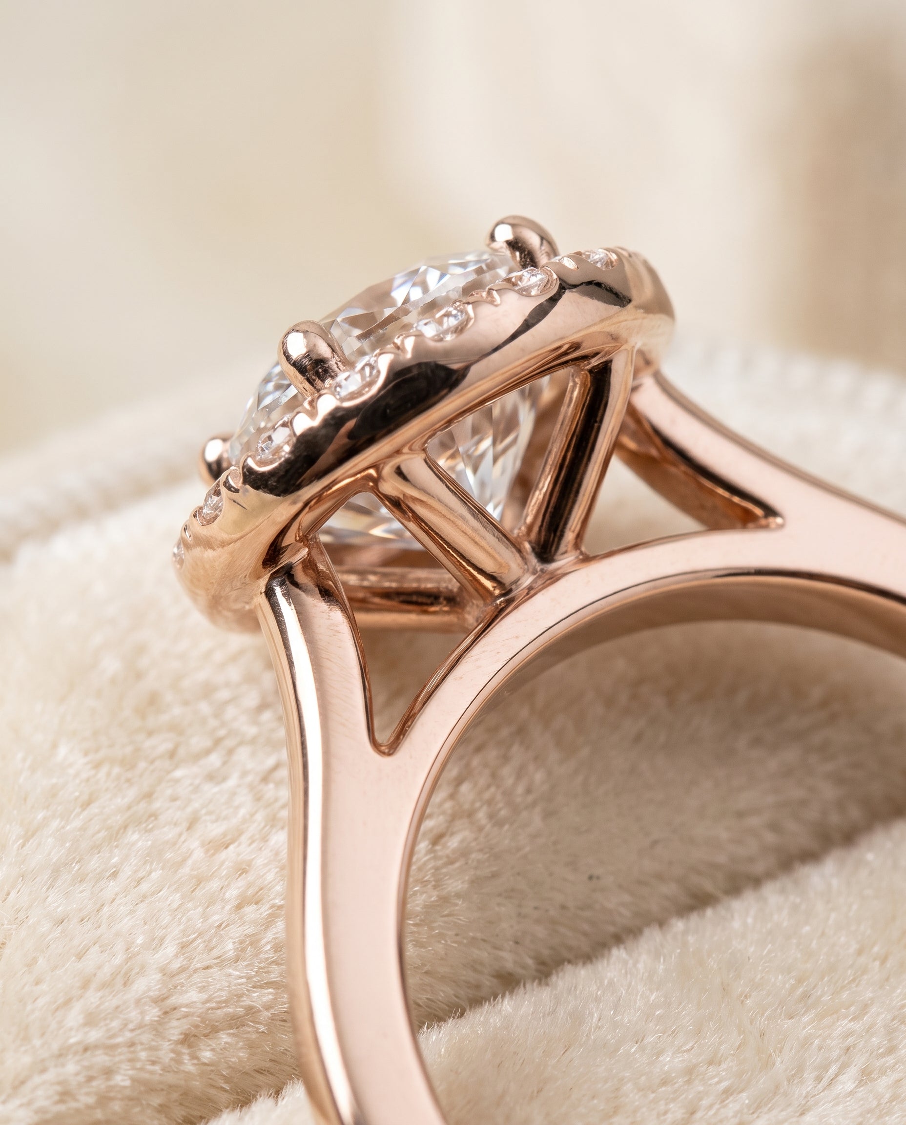 14K Rose Gold band of The Kate round engagement ring setting | RockHer
