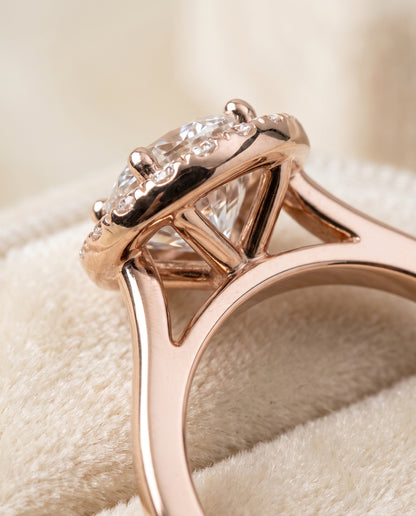 The Kate Classic French Pavé Halo Round Engagement Ring Setting in 14K Rose Gold
