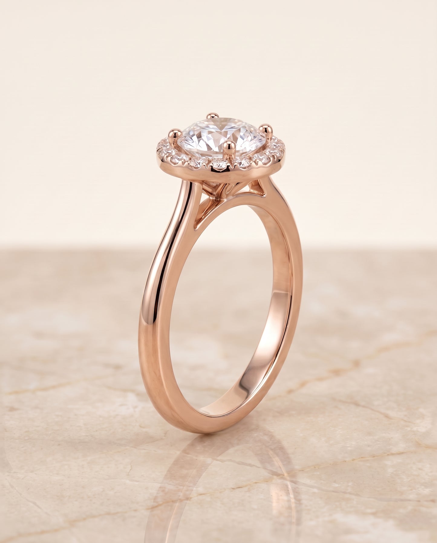 The Kate Classic French Pavé Halo Round Engagement Ring Setting in 14K Rose Gold
