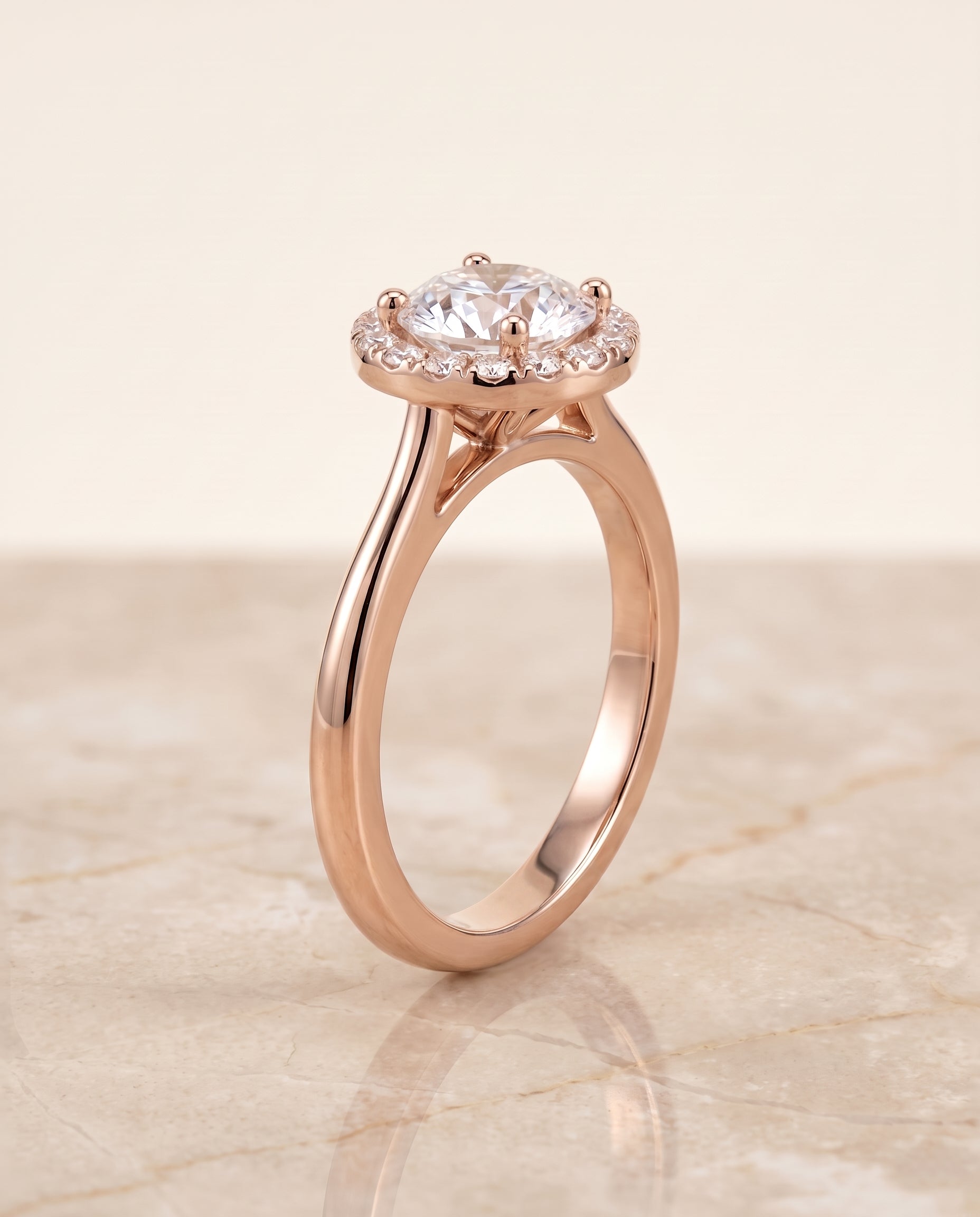 The Kate setting for round diamonds, made to order in 14K Rose Gold | RockHer