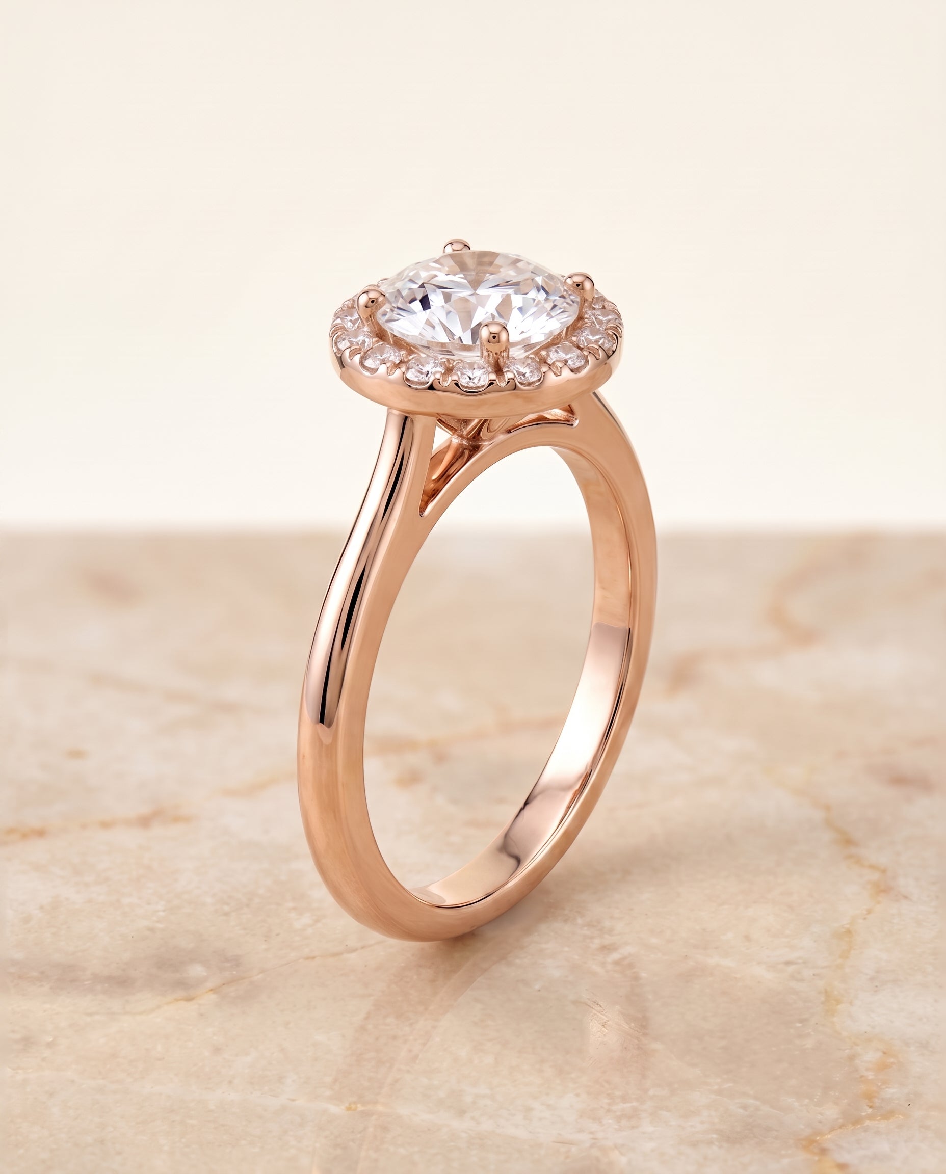 Classic French Pavé Halo styling on The Kate round engagement ring setting | RockHer