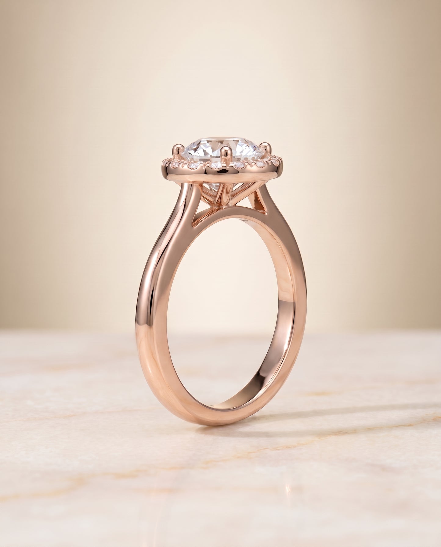 The Kate Classic French Pavé Halo Round Engagement Ring Setting in 14K Rose Gold