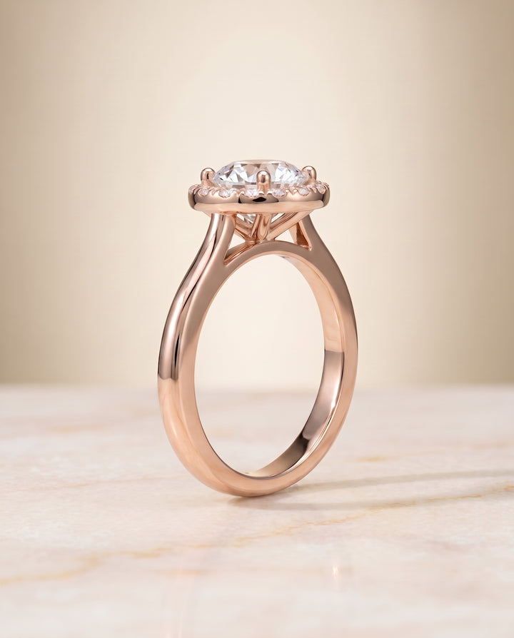 The Kate Classic French Pavé Halo Round Engagement Ring Setting in 14K Rose Gold