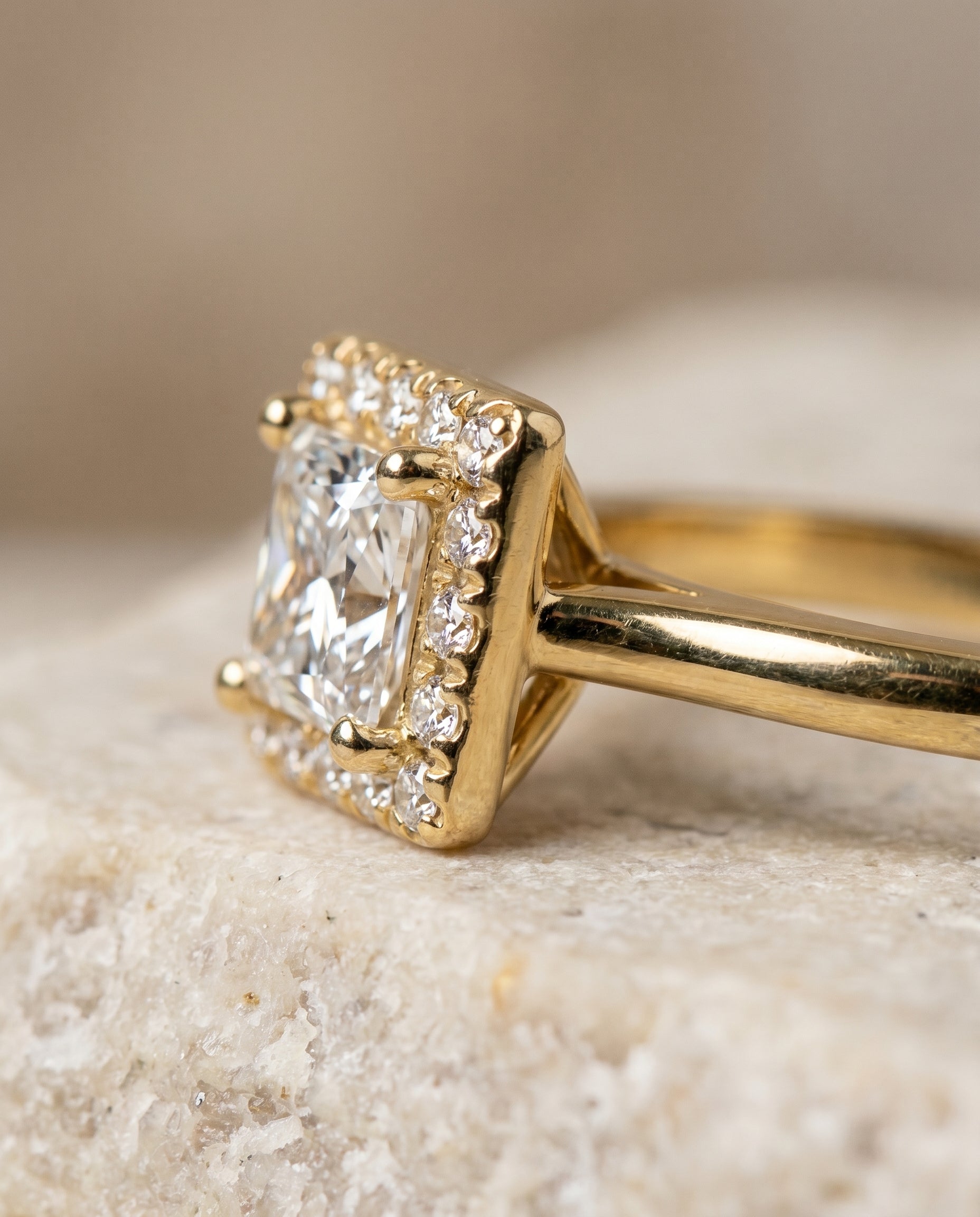 18K Yellow Gold band of The Kate princess engagement ring setting | RockHer