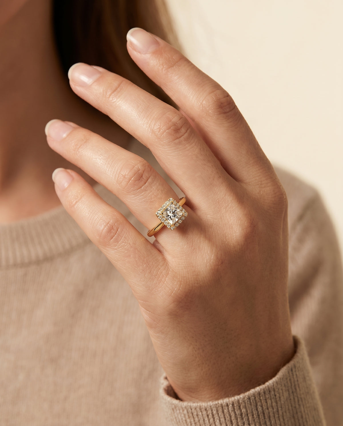 The Kate engagement ring setting in 18K Yellow Gold, classic french pavé halo design | RockHer
