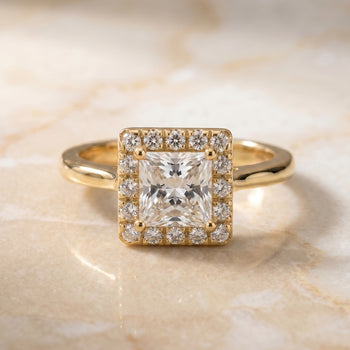 The Kate Classic French Pavé Halo Princess Cut Engagement Ring Setting in 18K Yellow Gold
