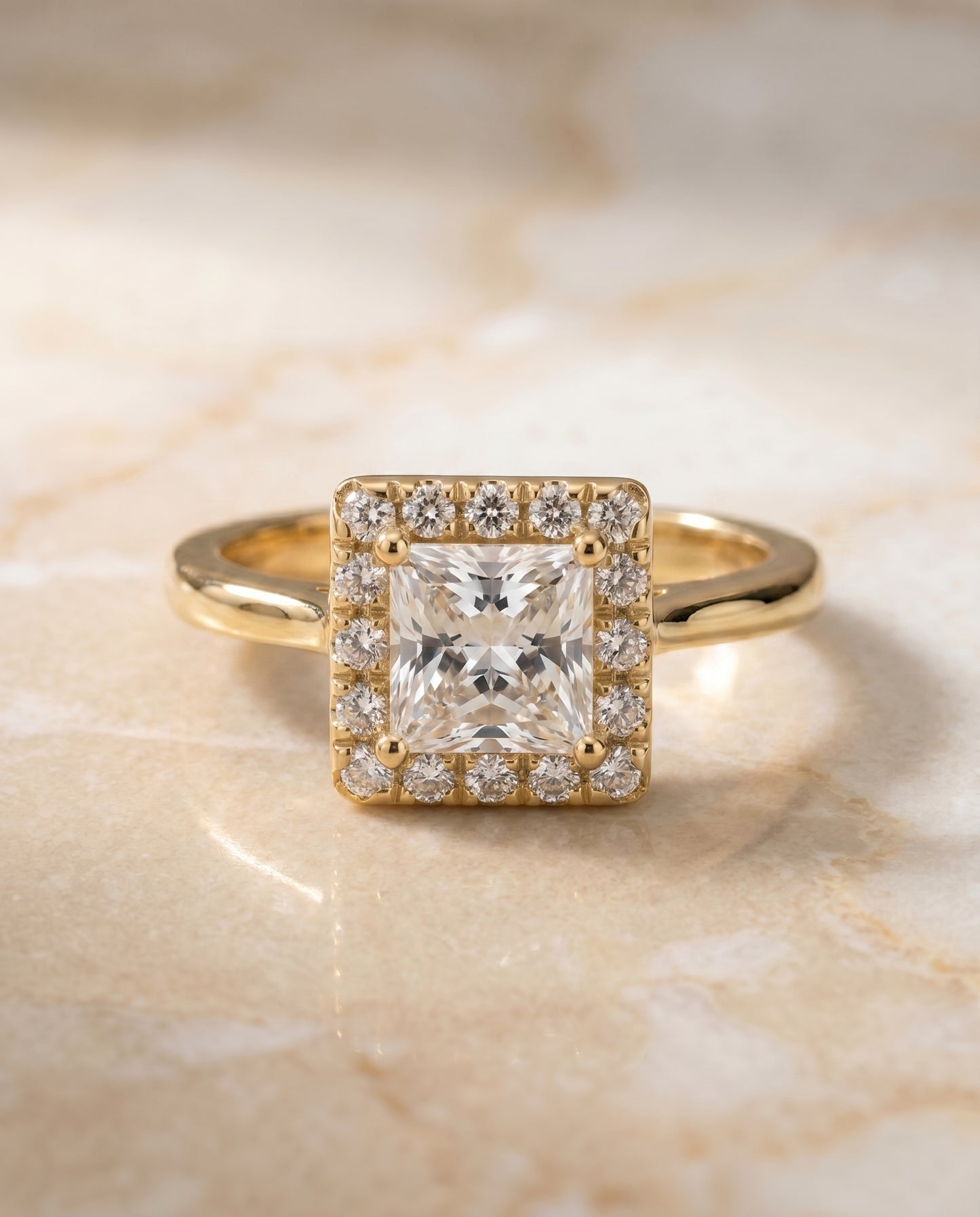 The Kate Classic French Pavé Halo Princess Cut Engagement Ring Setting in 18K Yellow Gold