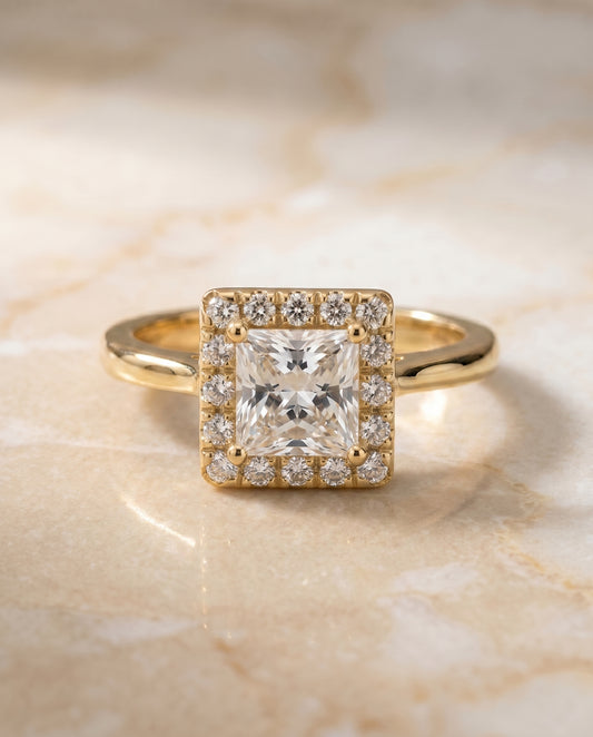The Kate Halo Engagement Ring Setting for Princess Diamonds in 18K Yellow Gold