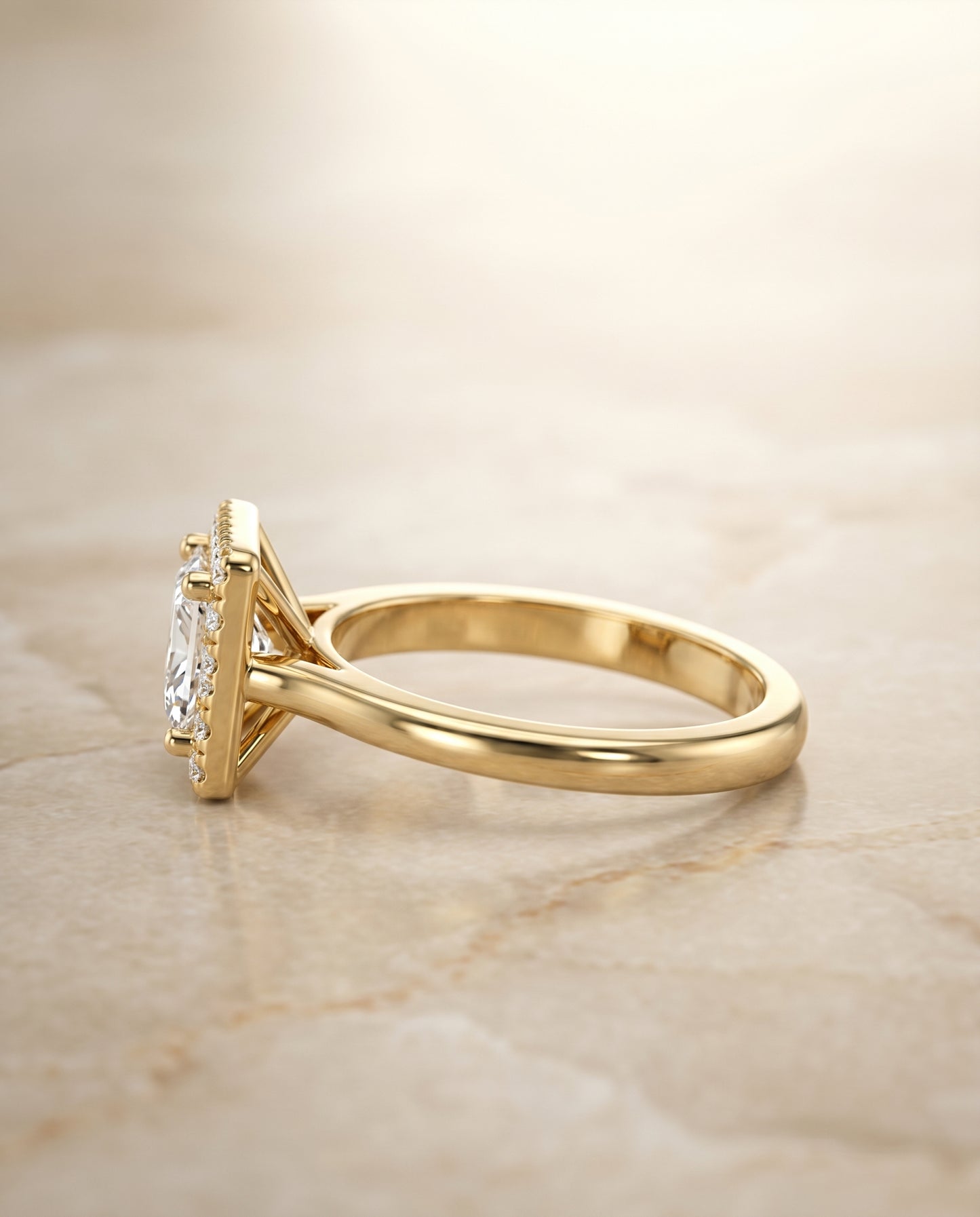 The Kate Classic French Pavé Halo Princess Cut Engagement Ring Setting in 18K Yellow Gold