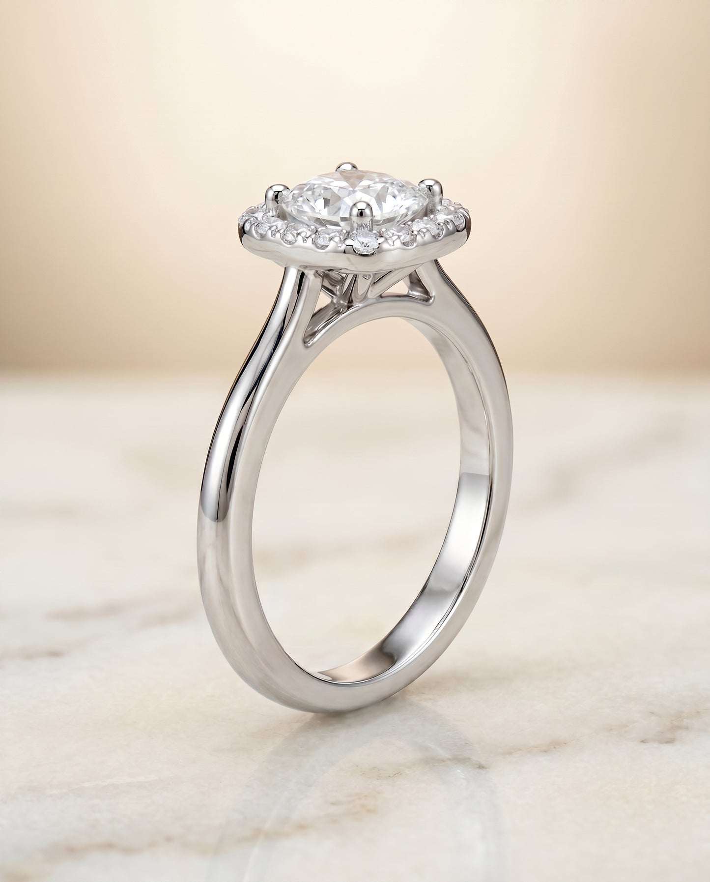 The Kate Pavé Halo Engagement Ring Setting for Cushion Diamonds in Platinum
