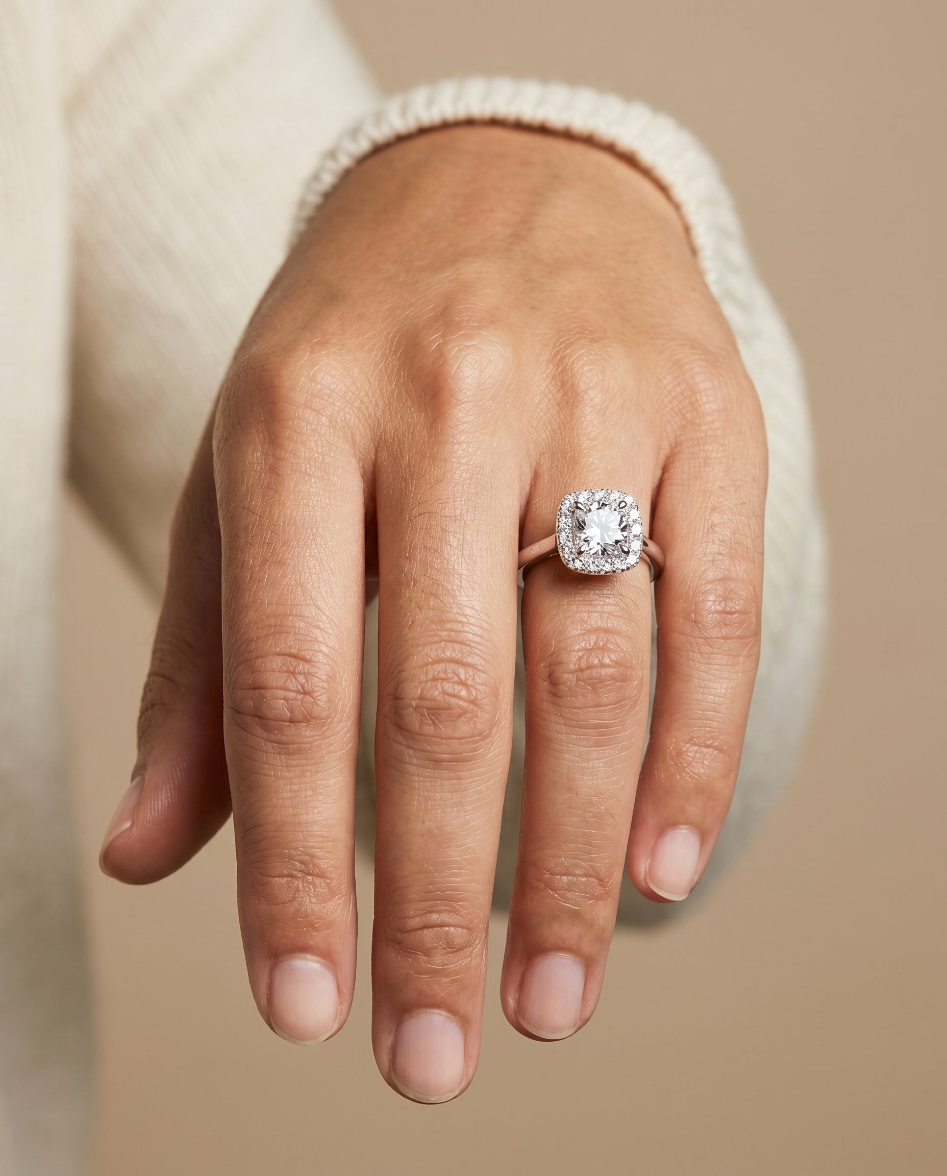 The Kate engagement ring setting in Platinum, classic french pavé halo cut design | RockHer