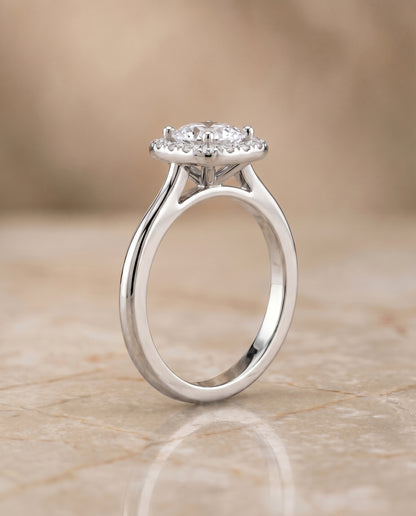 The Kate Classic French Pavé Halo Cushion Cut Engagement Ring Setting in Platinum
