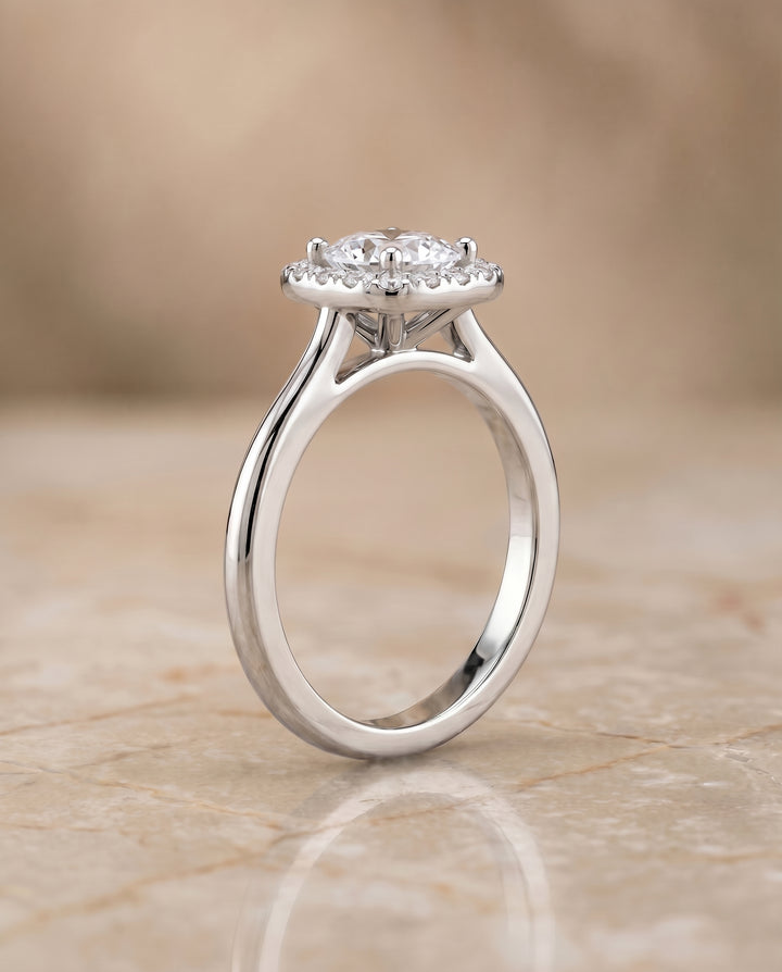 The Kate Pavé Halo Engagement Ring Setting for Cushion Diamonds in Platinum