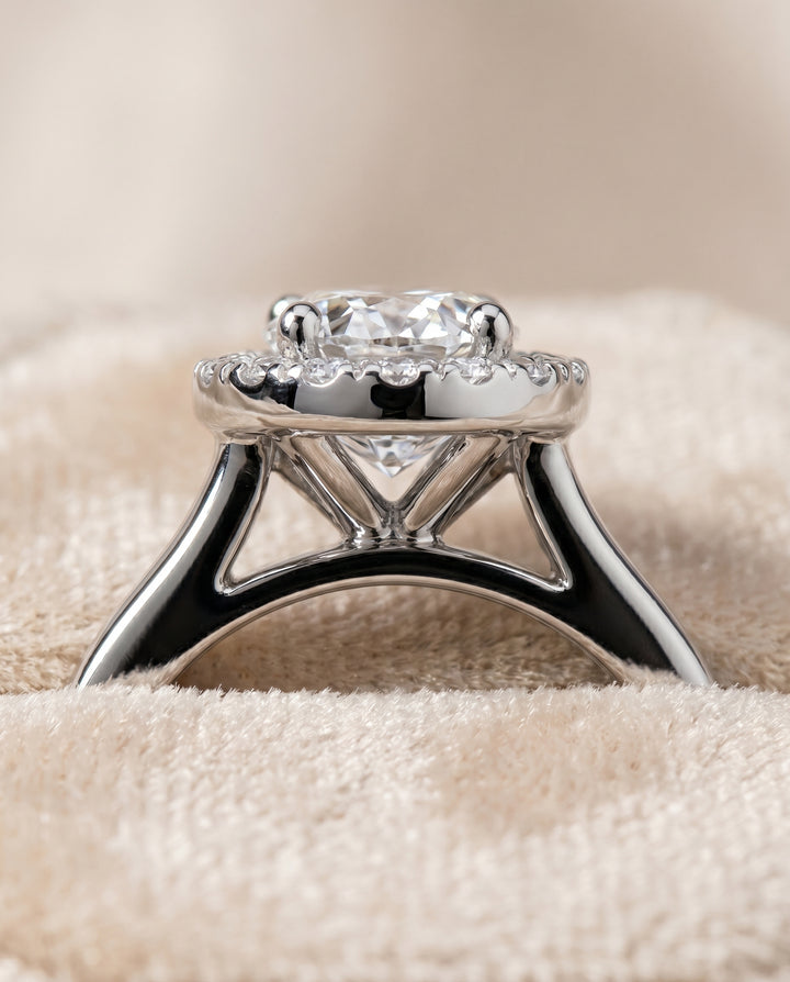 The Kate Halo Engagement Ring Setting for Oval Diamonds in Platinum