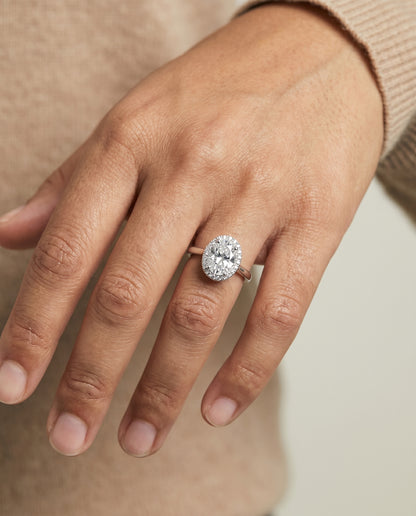 The Kate Classic French Pavé Halo Oval Engagement Ring Setting in Platinum