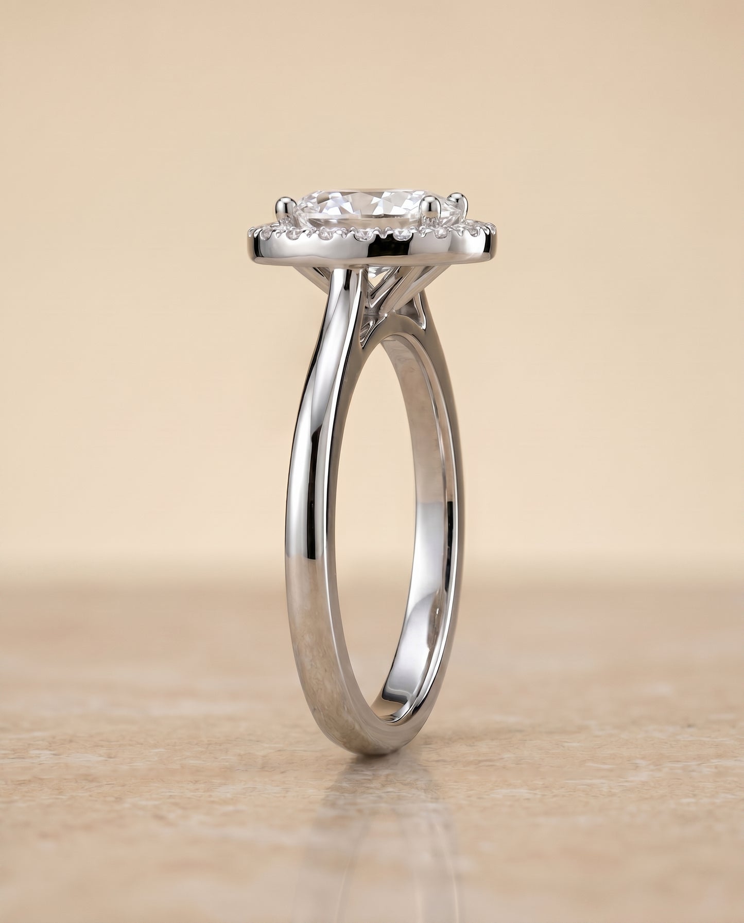 The Kate Halo Engagement Ring Setting for Oval Diamonds in Platinum