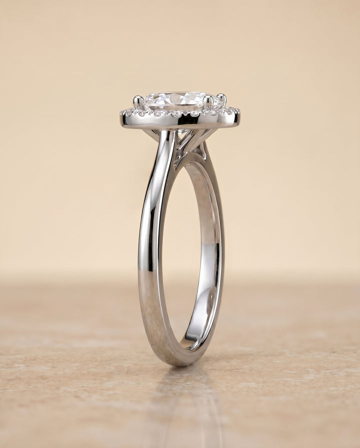 The Kate Halo Engagement Ring Setting for Oval Diamonds in Platinum