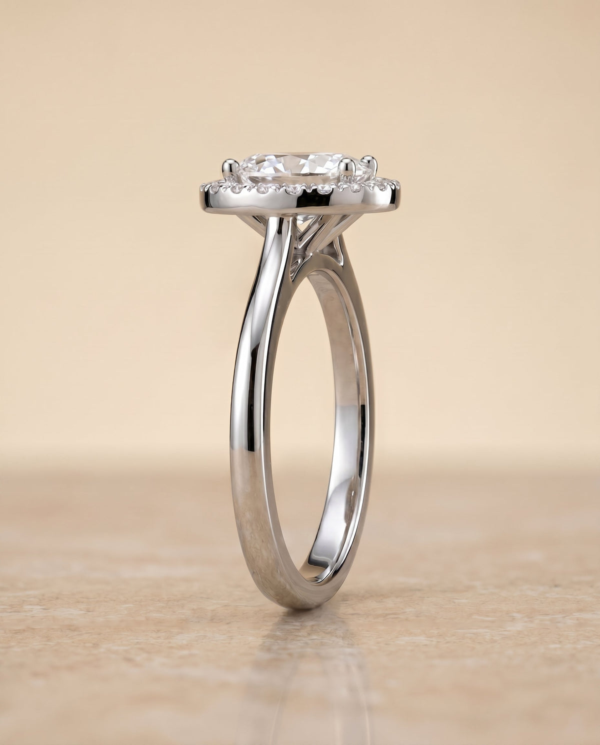 Kate Select Halo Oval Lab Diamond Engagement Ring in Platinum, side view | RockHer