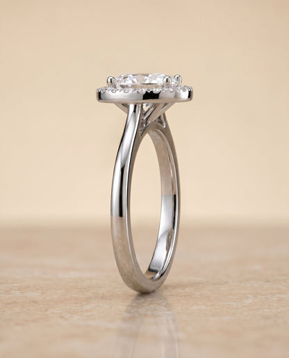 Kate Select Halo Oval Lab Diamond Engagement Ring in Platinum, side view | RockHer