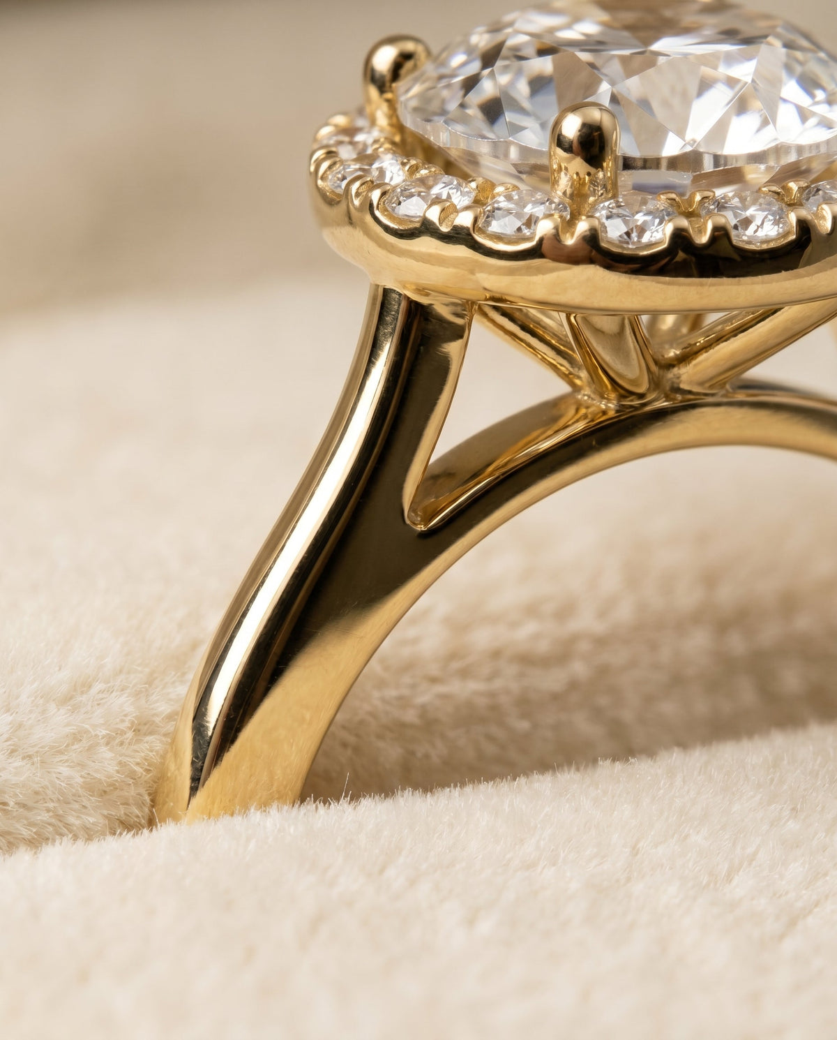 Kate Select Halo Round Lab Diamond Engagement Ring in 18K Yellow Gold, detail view | RockHer