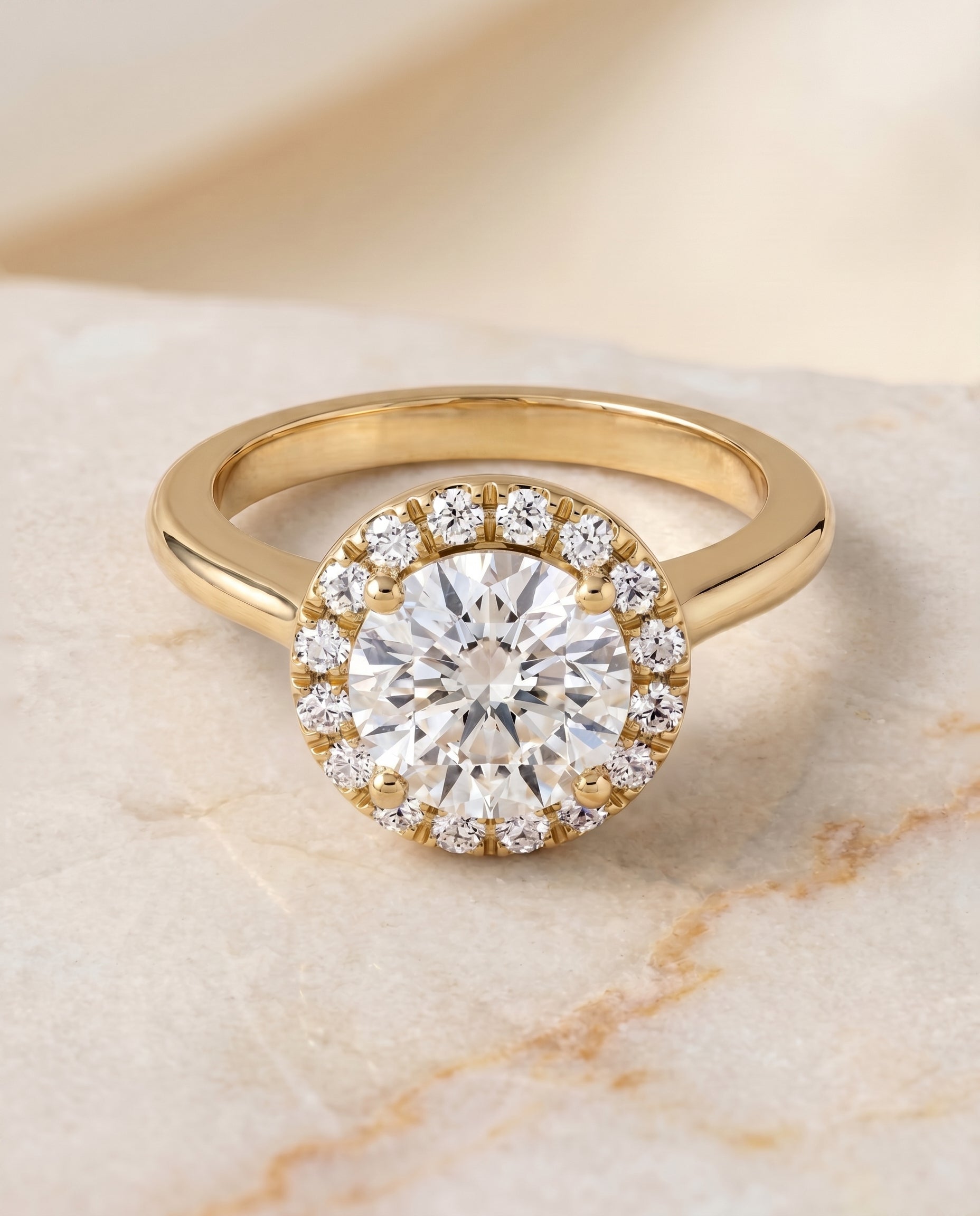 The Kate Pavé Halo Engagement Ring Setting for Round Diamonds in 18K Yellow Gold