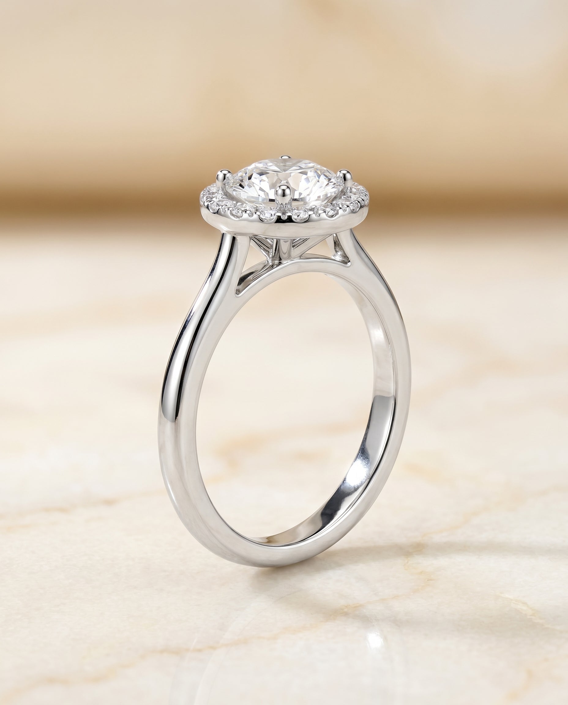 Classic French Pavé Halo styling on The Kate round engagement ring setting | RockHer
