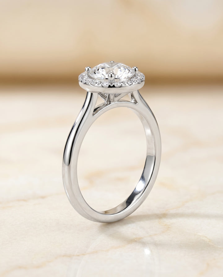 The Kate Pavé Halo Engagement Ring Setting for Round Diamonds in Platinum