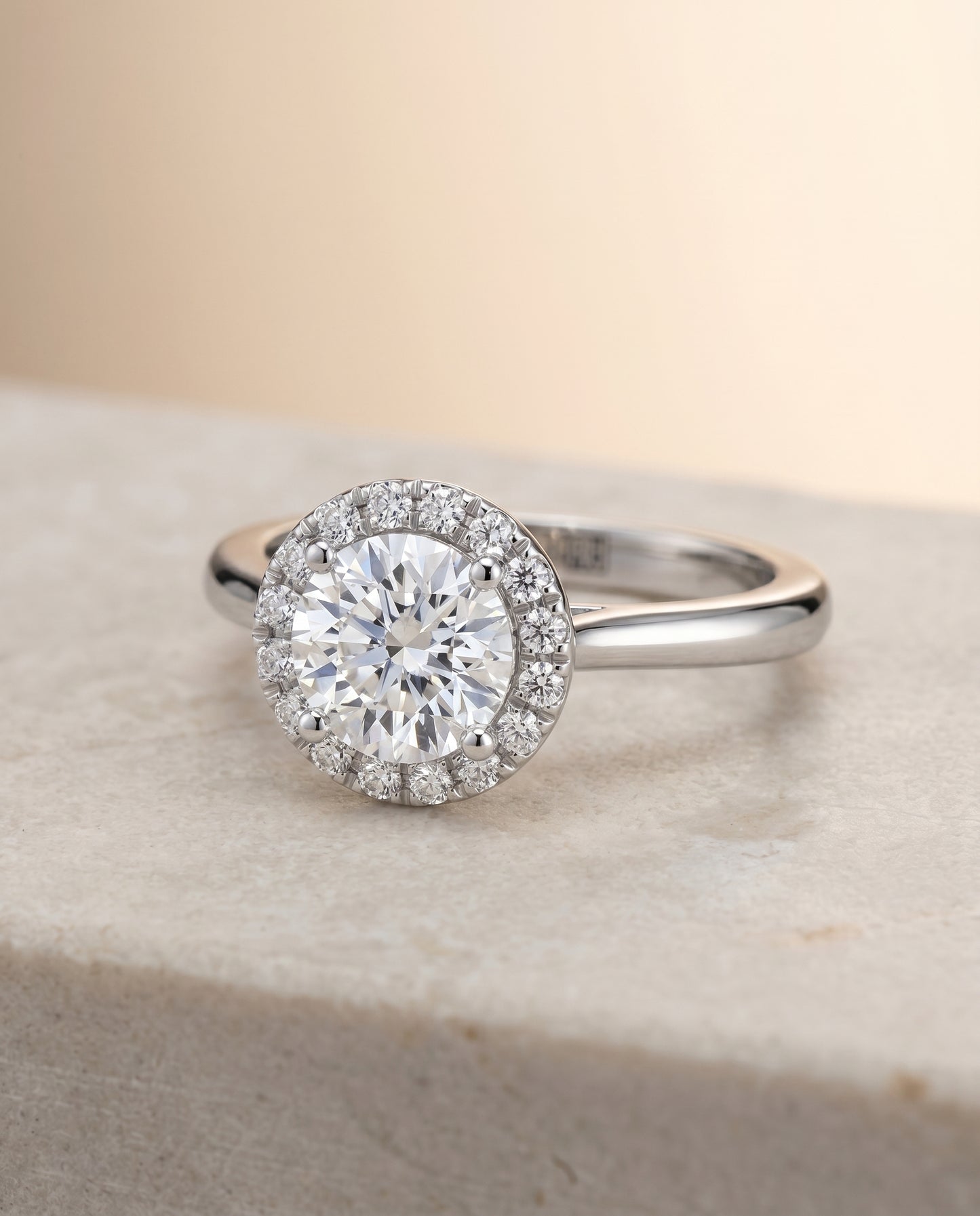 The Kate Pavé Halo Engagement Ring Setting for Round Diamonds in Platinum