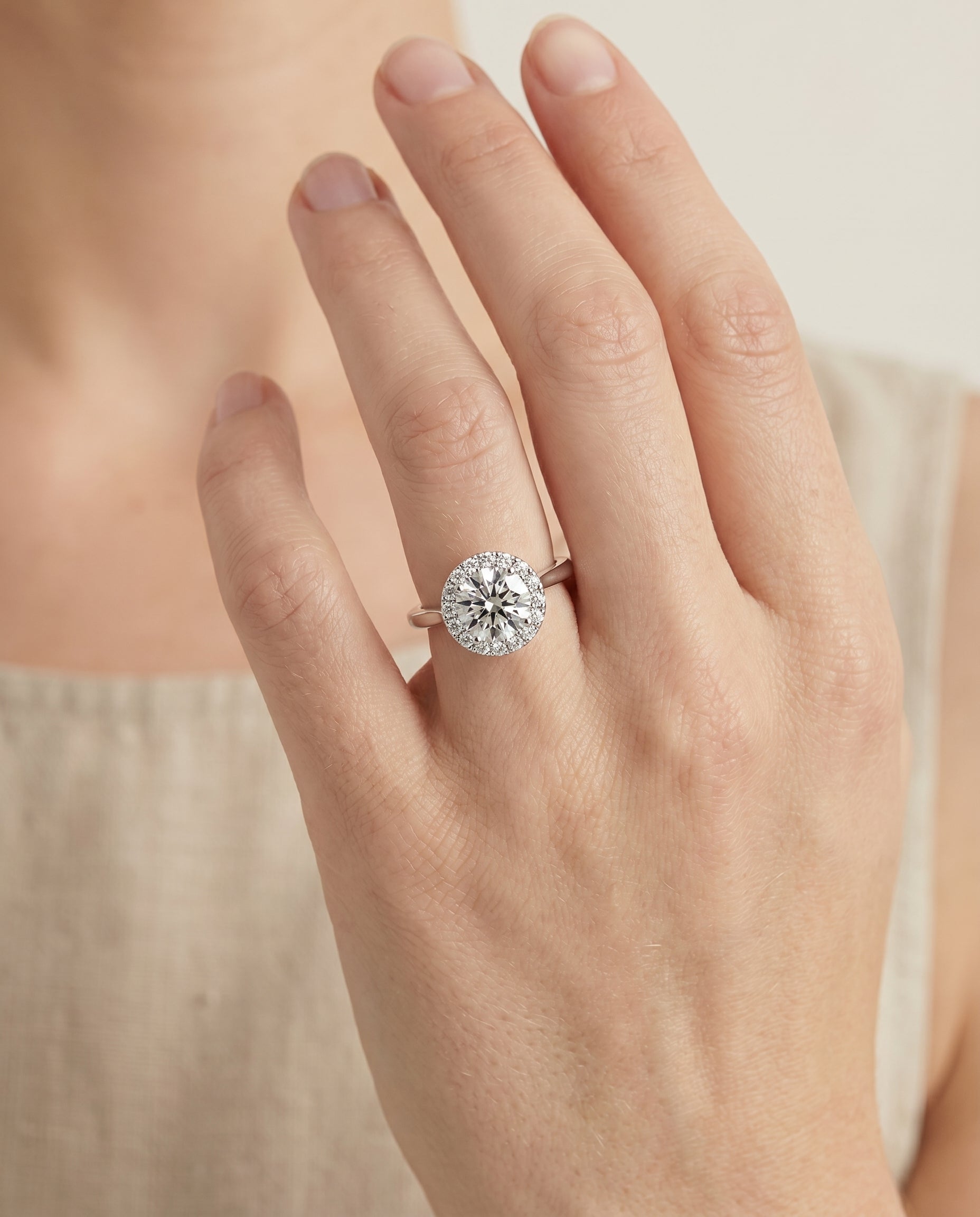 The Kate engagement ring setting in Platinum, classic french pavé halo design | RockHer