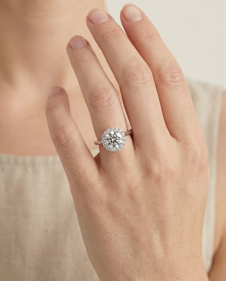 The Kate Pavé Halo Engagement Ring Setting for Round Diamonds in Platinum