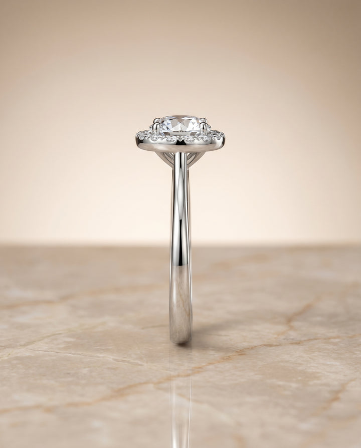 The Kate Pavé Halo Engagement Ring Setting for Round Diamonds in Platinum