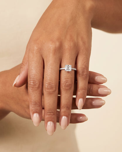 The Kelly Double Claw Prong French Pavé Asscher Cut Engagement Ring Setting in Platinum