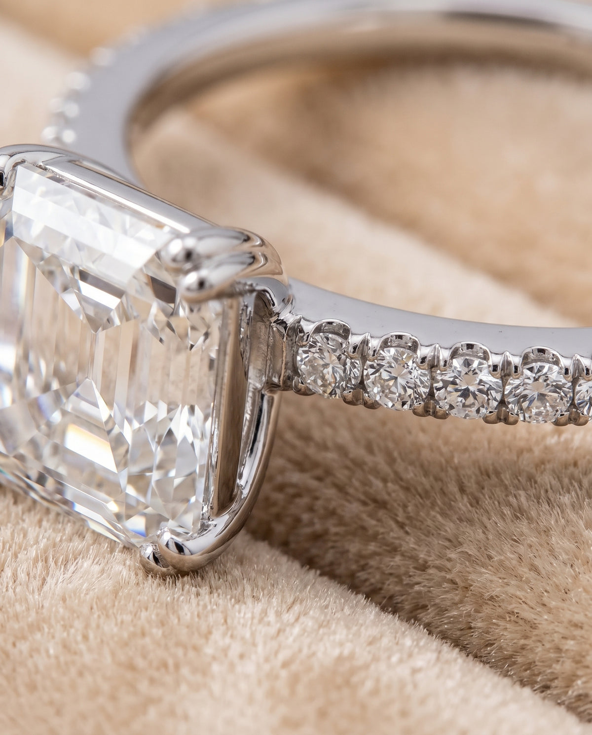 The Kelly Double Claw Prong French Pavé Asscher Cut Engagement Ring Setting in Platinum