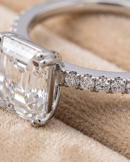 The Kelly Double Claw Prong French Pavé Asscher Cut Engagement Ring Setting in Platinum
