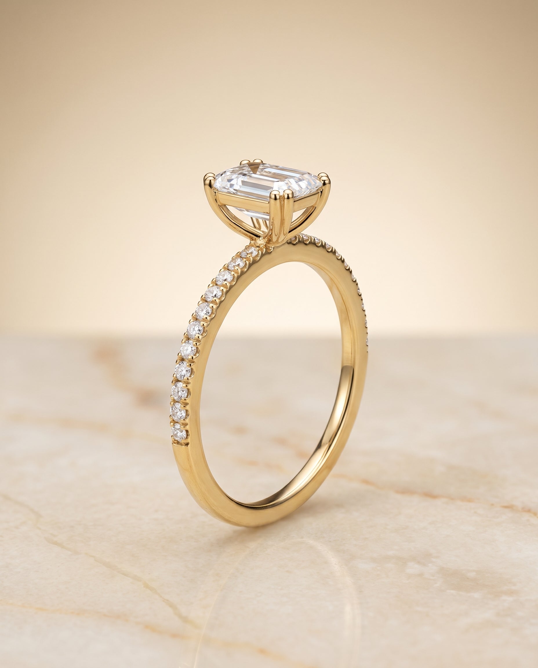 Double Claw Prong French Pavé Cut styling on The Kelly emerald engagement ring setting | RockHer
