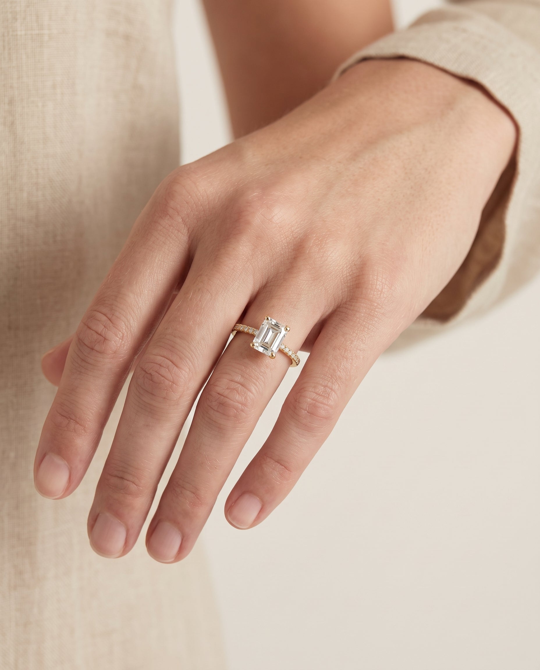 The Kelly engagement ring setting in 18K Yellow Gold, double claw prong french pavé cut design | RockHer