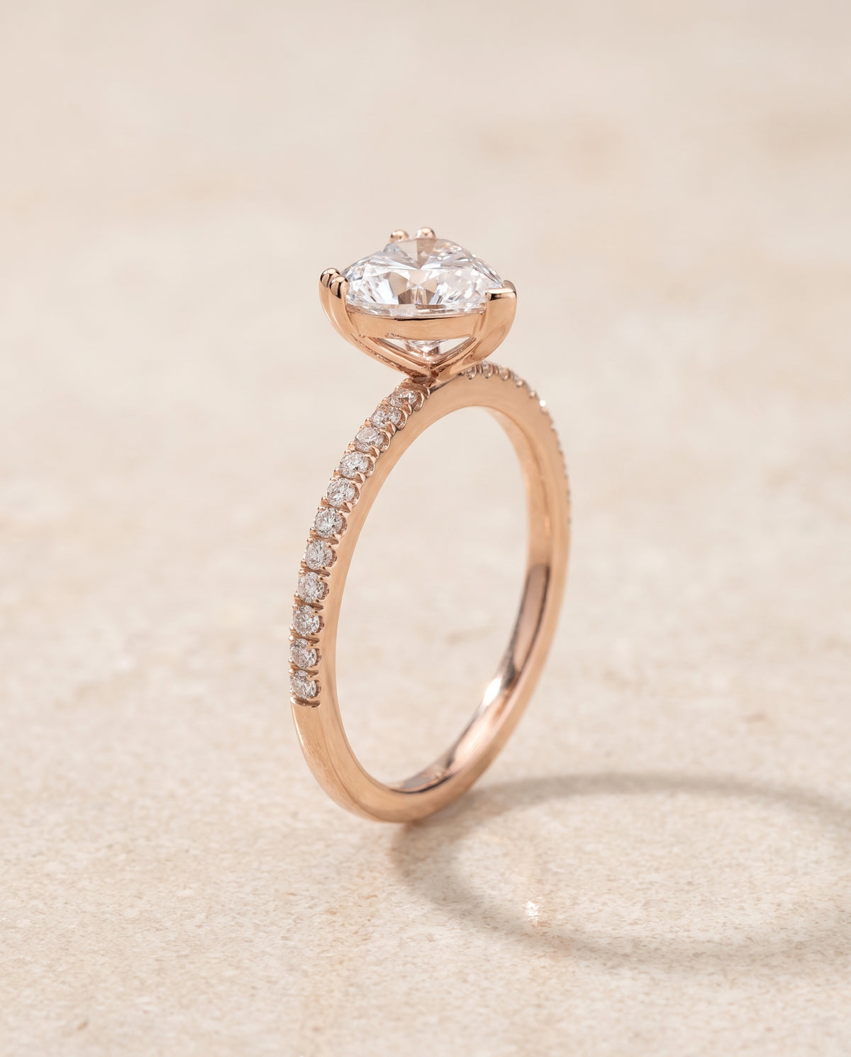 The Kelly Double Claw Prong French Pavé Heart Engagement Ring Setting in 14K Rose Gold