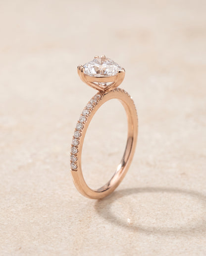 The Kelly Double Claw Prong French Pavé Heart Engagement Ring Setting in 14K Rose Gold