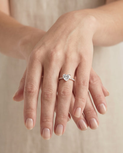 The Kelly Double Claw Prong French Pavé Heart Engagement Ring Setting in 14K Rose Gold