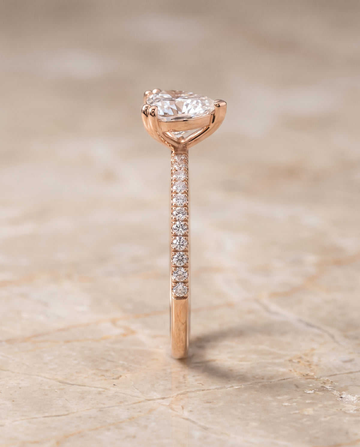The Kelly Double Claw Prong French Pavé Heart Engagement Ring Setting in 14K Rose Gold