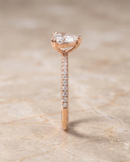 The Kelly Double Claw Prong French Pavé Heart Engagement Ring Setting in 14K Rose Gold